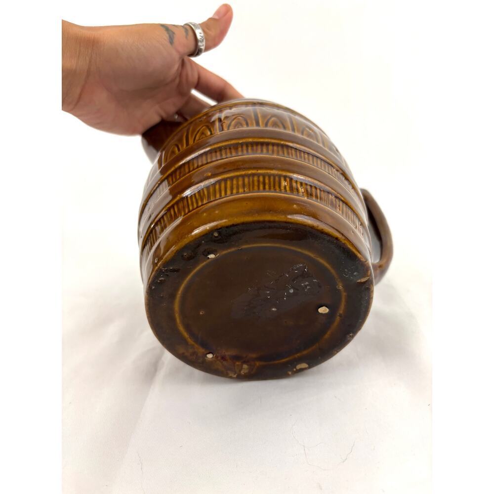 Vintage‎ Brown Glaze Barrel Pitcher Pottery 7" - Picture 8 of 12